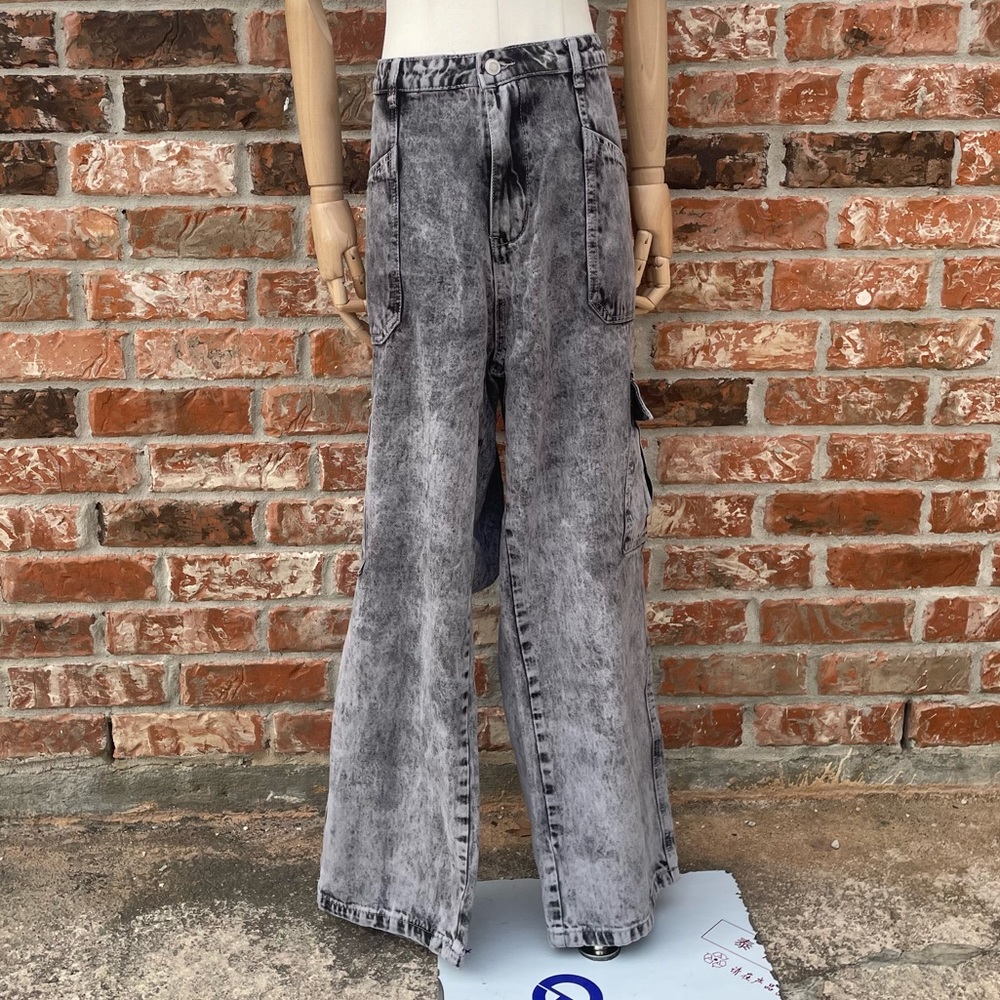 NWT Kendall & Kylie plus size grey acid washed wide leg high waist jeans  / XXL